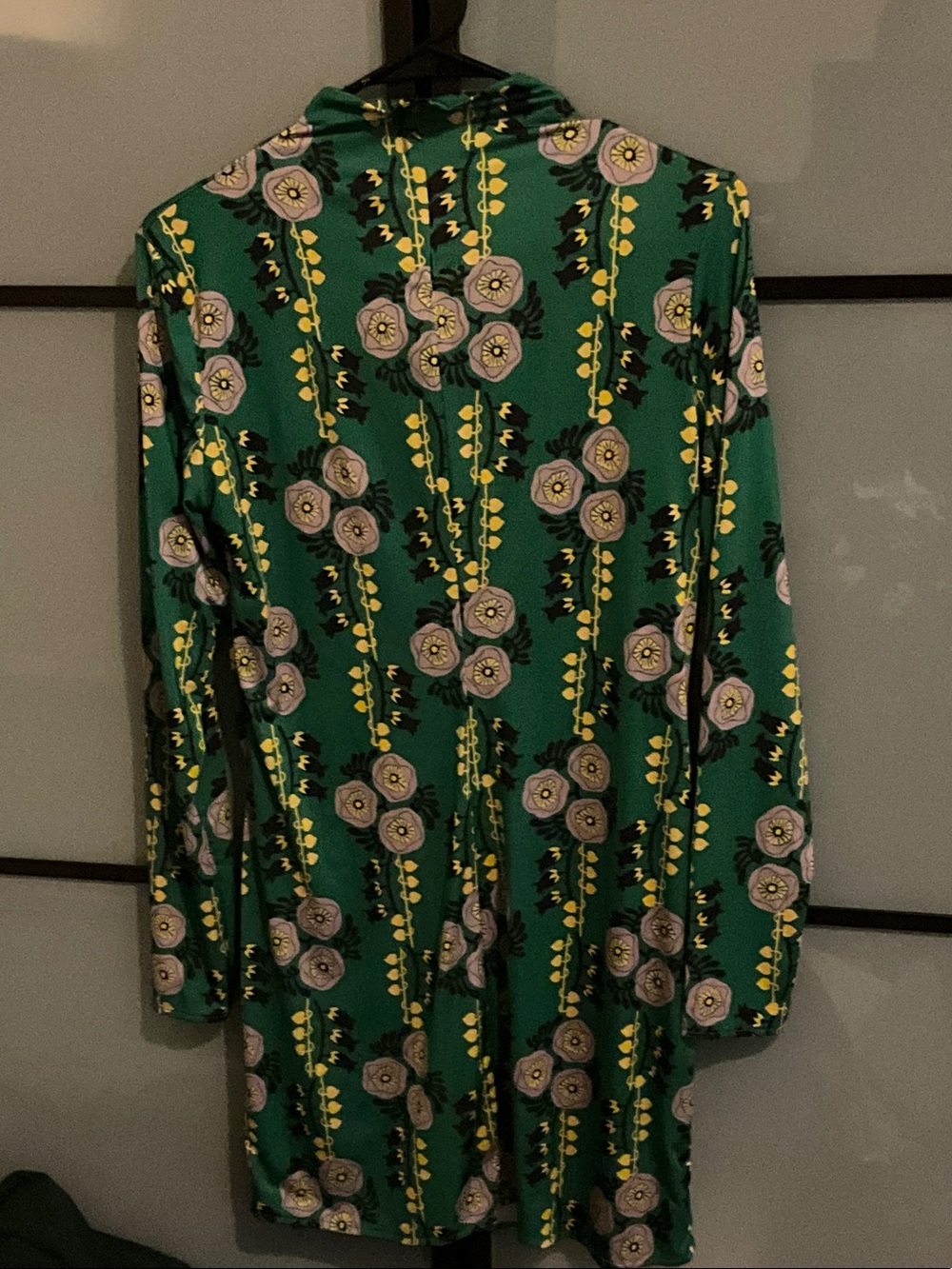 Green Floral Long Sleeve Tunic Dress